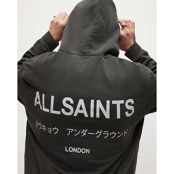 Allsaints Australia Mens Underground Oversized Pullover Hoodie Black AU91-190